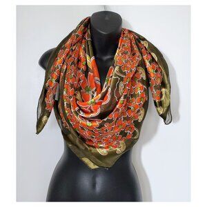 Orange & Green 3 Leaf Clover Shamrock Scarf 39" X 41"